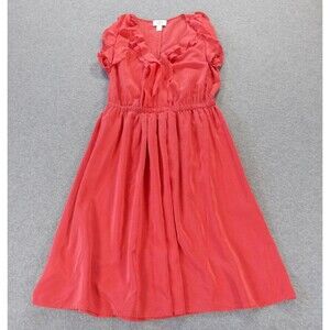 Ann Taylor LOFT Dress 4 Red 100% Silk Flowy Sleeveless Knee Length VNeck Ruffle